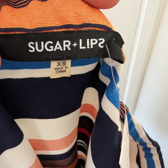 Sugarlips Blue and White Off the Shoulder Bell Sleeve Dress - Picture 5 of 8